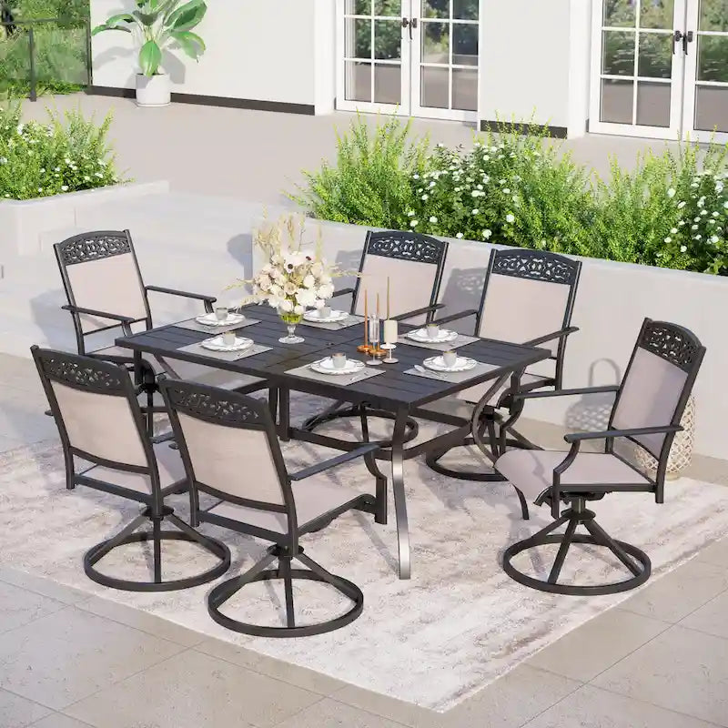 5/7-Piece Cast Aluminum Patio Dining Set wtih Stackle or Swivel Chairs and 1 Metal Table - 5-Piece