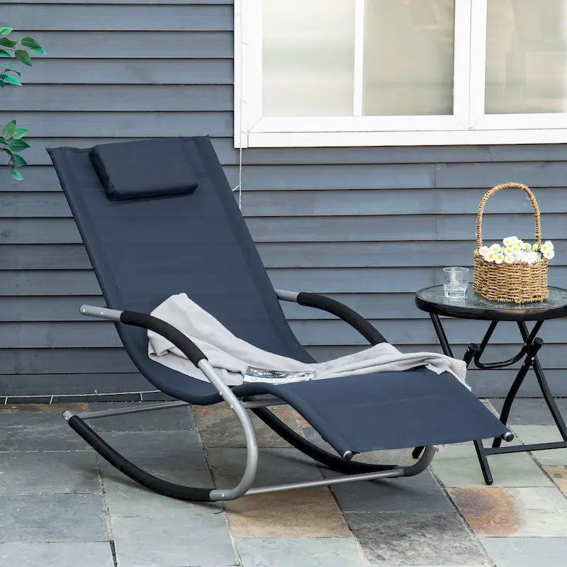 Outsunny Zero Gravity Chaise Rocker Patio Lounge Chairs with Recliner w/ Detachable Pillow & Weather-Fighting Fabric, Black
