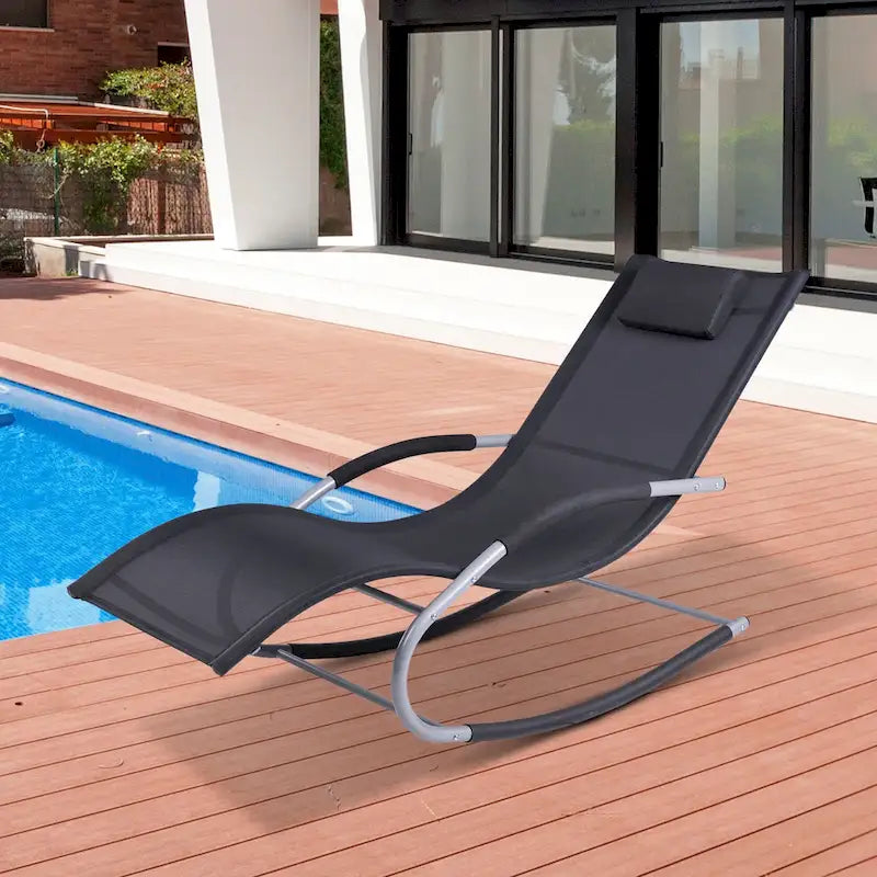 Outsunny Zero Gravity Chaise Rocker Patio Lounge Chairs with Recliner w/ Detachable Pillow & Weather-Fighting Fabric, Black