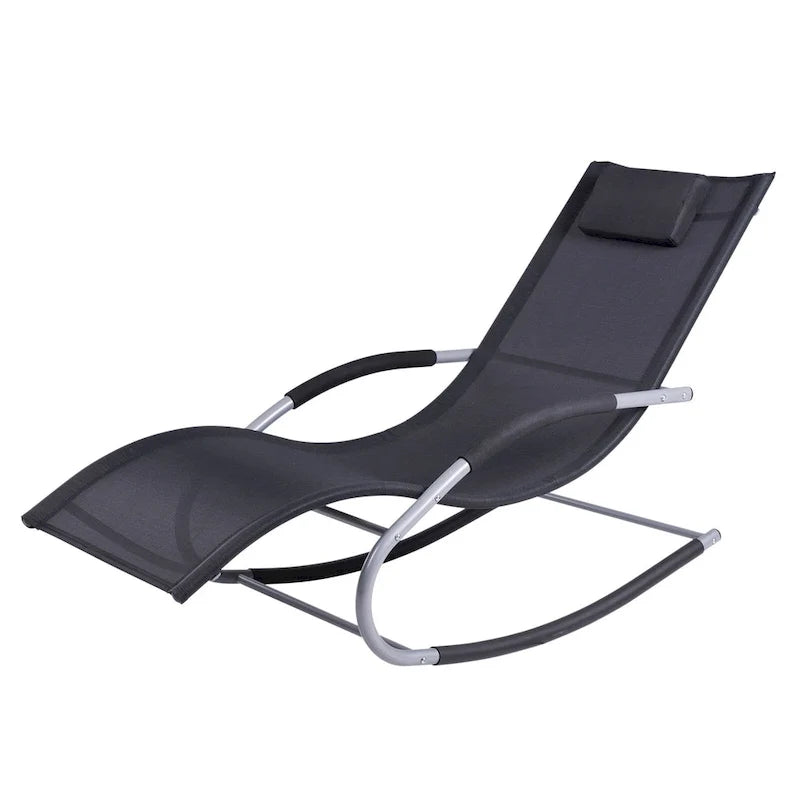 Outsunny Zero Gravity Chaise Rocker Patio Lounge Chairs with Recliner w/ Detachable Pillow & Weather-Fighting Fabric, Black