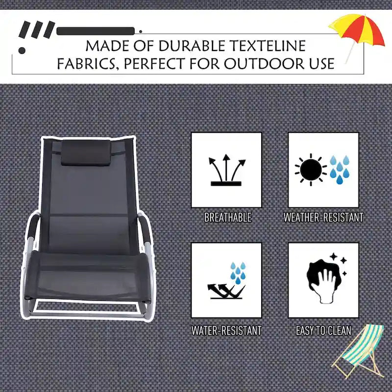 Outsunny Zero Gravity Chaise Rocker Patio Lounge Chairs with Recliner w/ Detachable Pillow & Weather-Fighting Fabric, Black