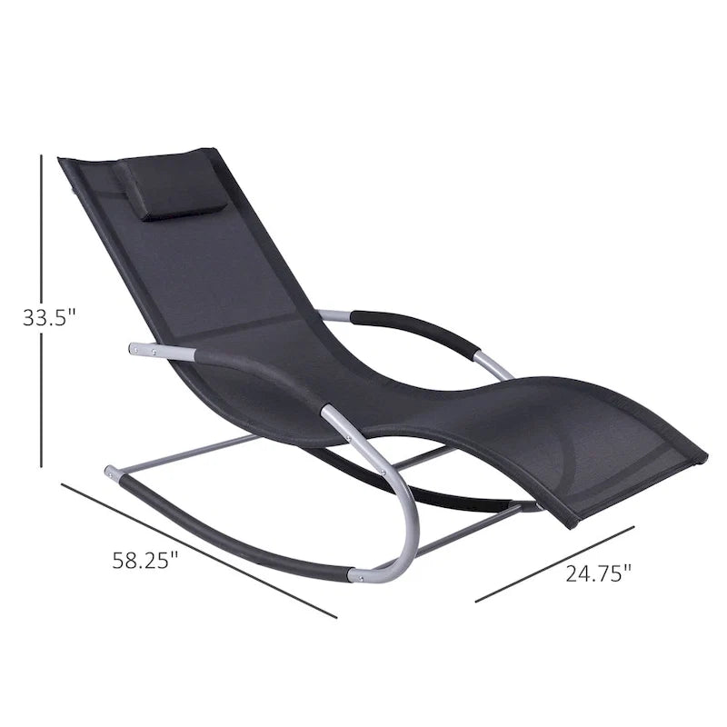 Outsunny Zero Gravity Chaise Rocker Patio Lounge Chairs with Recliner w/ Detachable Pillow & Weather-Fighting Fabric, Black