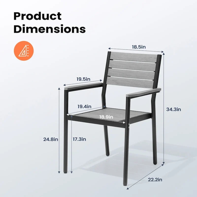 Pellebant Outdoor Modern Aluminum Dining Chairs with Armrest - 19.4 D x 18.9 W x 34.3 H