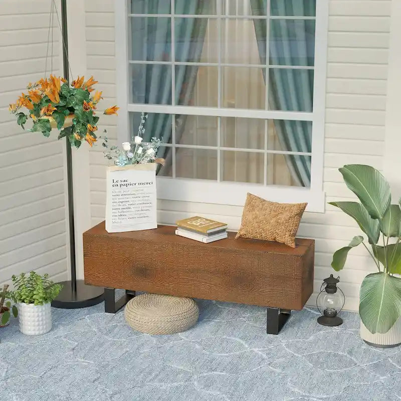COSIEST Rectangular Weatherproof Outdoor Bench - 11.8D x 48.4W x 17.7H