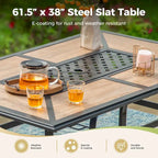 MAISON ARTS Patio Dining Set 7-Piece Metal Wood-look Geometric Rectangle Table and 6 Textilene Chairs