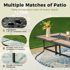 MAISON ARTS Patio Dining Set 7-Piece Metal Wood-look Geometric Rectangle Table and 6 Textilene Chairs