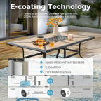 MAISON ARTS Patio Dining Set 7-Piece Metal Wood-look Geometric Rectangle Table and 6 Textilene Chairs