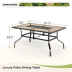 MAISON ARTS Patio Dining Set 7-Piece Metal Wood-look Geometric Rectangle Table and 6 Textilene Chairs