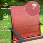 MAISON ARTS Patio Dining Set 7-Piece Metal Wood-look Geometric Rectangle Table and 6 Textilene Chairs