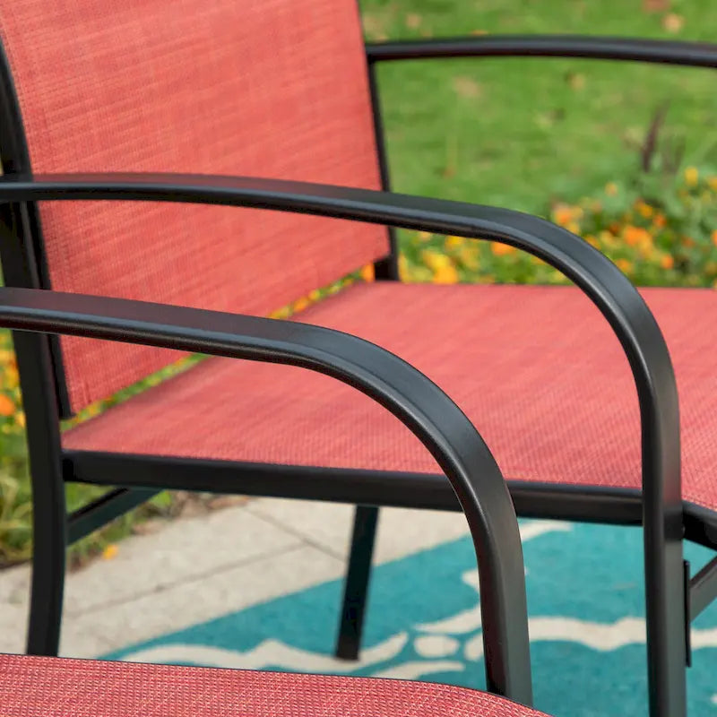 MAISON ARTS Patio Dining Set 7-Piece Metal Wood-look Geometric Rectangle Table and 6 Textilene Chairs