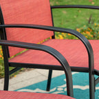 MAISON ARTS Patio Dining Set 7-Piece Metal Wood-look Geometric Rectangle Table and 6 Textilene Chairs