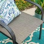MAISON ARTS Patio Dining Set 7-Piece Metal Wood-look Geometric Rectangle Table and 6 Textilene Chairs