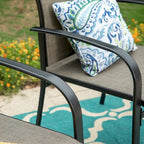 MAISON ARTS Patio Dining Set 7-Piece Metal Wood-look Geometric Rectangle Table and 6 Textilene Chairs