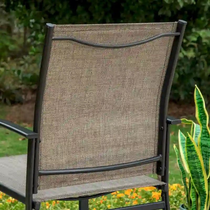 MAISON ARTS Patio Dining Set 7-Piece Metal Wood-look Geometric Rectangle Table and 6 Textilene Chairs