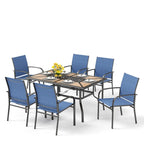 MAISON ARTS Patio Dining Set 7-Piece Metal Wood-look Geometric Rectangle Table and 6 Textilene Chairs