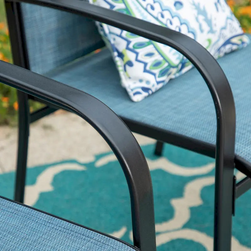 MAISON ARTS Patio Dining Set 7-Piece Metal Wood-look Geometric Rectangle Table and 6 Textilene Chairs