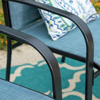 MAISON ARTS Patio Dining Set 7-Piece Metal Wood-look Geometric Rectangle Table and 6 Textilene Chairs