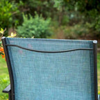 MAISON ARTS Patio Dining Set 7-Piece Metal Wood-look Geometric Rectangle Table and 6 Textilene Chairs