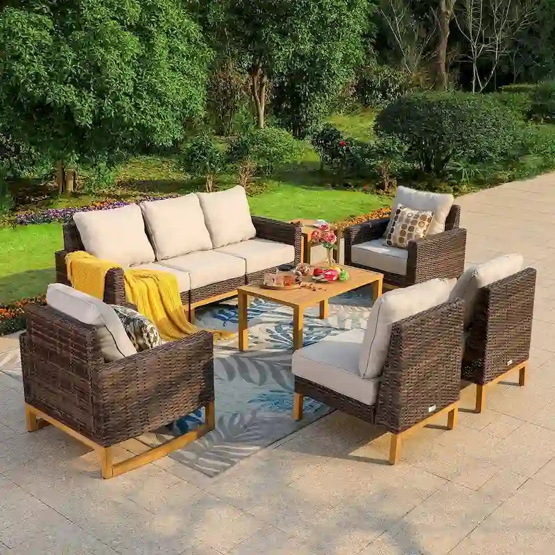 6/9-piece Patio Rattan Wicker Patio Furniture Set Swivel Rocking Chair Conversation Set