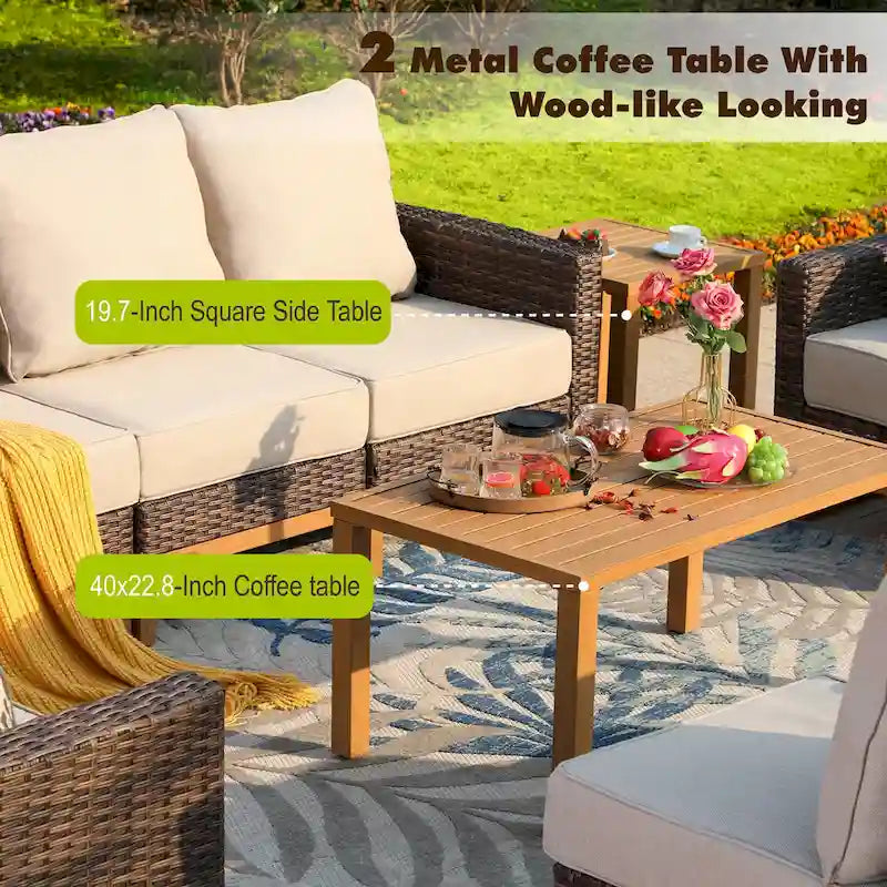 6/9-piece Patio Rattan Wicker Patio Furniture Set Swivel Rocking Chair Conversation Set