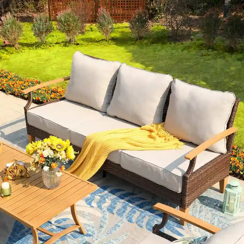 6/9-piece Patio Rattan Wicker Patio Furniture Set Swivel Rocking Chair Conversation Set