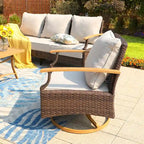 6/9-piece Patio Rattan Wicker Patio Furniture Set Swivel Rocking Chair Conversation Set