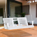 Outsunny 3-Seater Wooden Porch Swing Bench with Folding Coffee Table, Durable PU Coating, Chains Included - 59 x 29.5 x 20.75