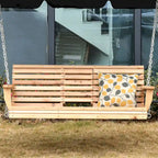 Outsunny 3-Seater Wooden Porch Swing Bench with Folding Coffee Table, Durable PU Coating, Chains Included - 59 x 29.5 x 20.75