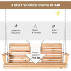 Outsunny 3-Seater Wooden Porch Swing Bench with Folding Coffee Table, Durable PU Coating, Chains Included - 59 x 29.5 x 20.75