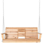 Outsunny 3-Seater Wooden Porch Swing Bench with Folding Coffee Table, Durable PU Coating, Chains Included - 59 x 29.5 x 20.75