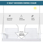 Outsunny 3-Seater Wooden Porch Swing Bench with Folding Coffee Table, Durable PU Coating, Chains Included - 59 x 29.5 x 20.75