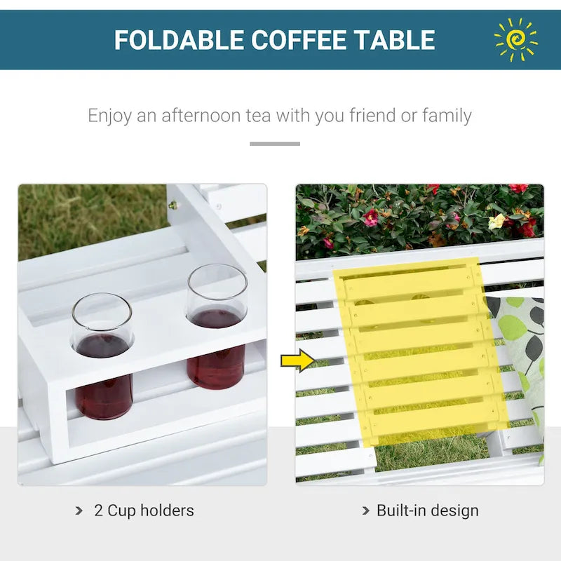 Outsunny 3-Seater Wooden Porch Swing Bench with Folding Coffee Table, Durable PU Coating, Chains Included - 59 x 29.5 x 20.75