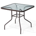 Crestlive Outdoor Dining Bistro Table with Square Glass Top and Umbrella Hole - 31.50 L x 31.50 W x 28.74 H