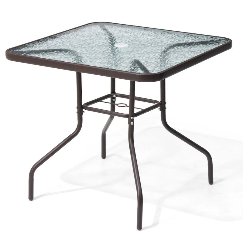 Crestlive Outdoor Dining Bistro Table with Square Glass Top and Umbrella Hole - 31.50 L x 31.50 W x 28.74 H