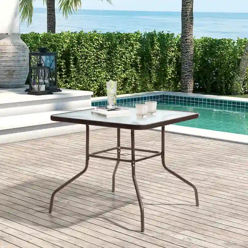 Crestlive Outdoor Dining Bistro Table with Square Glass Top and Umbrella Hole - 31.50 L x 31.50 W x 28.74 H