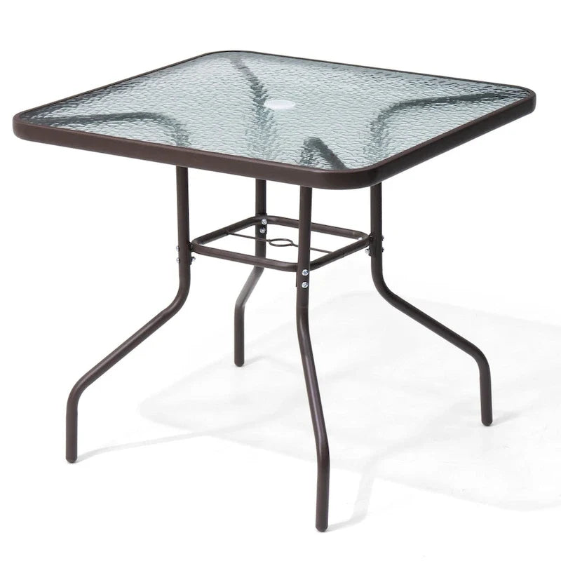 Crestlive Outdoor Dining Bistro Table with Square Glass Top and Umbrella Hole - 31.50 L x 31.50 W x 28.74 H