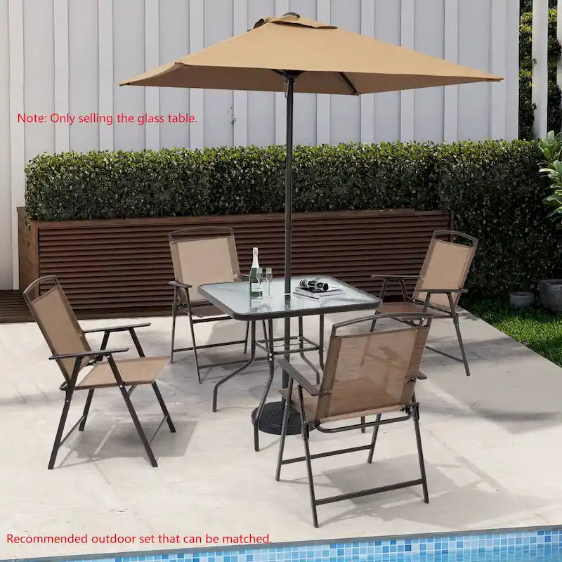 Crestlive Outdoor Dining Bistro Table with Square Glass Top and Umbrella Hole - 31.50 L x 31.50 W x 28.74 H