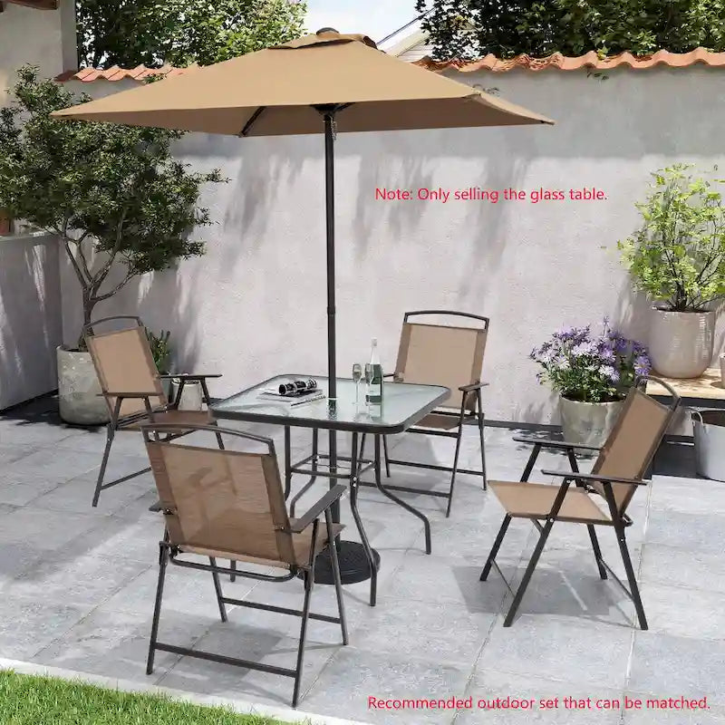 Crestlive Outdoor Dining Bistro Table with Square Glass Top and Umbrella Hole - 31.50 L x 31.50 W x 28.74 H