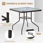 Crestlive Outdoor Dining Bistro Table with Square Glass Top and Umbrella Hole - 31.50 L x 31.50 W x 28.74 H