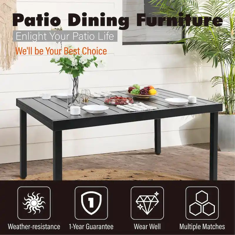 Multi-piece Expandable Black Steel and Rattan Outdoor Dining Table Set
