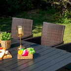 Multi-piece Expandable Black Steel and Rattan Outdoor Dining Table Set