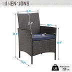 Multi-piece Expandable Black Steel and Rattan Outdoor Dining Table Set
