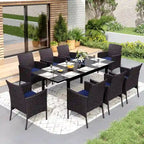 Multi-piece Expandable Black Steel and Rattan Outdoor Dining Table Set