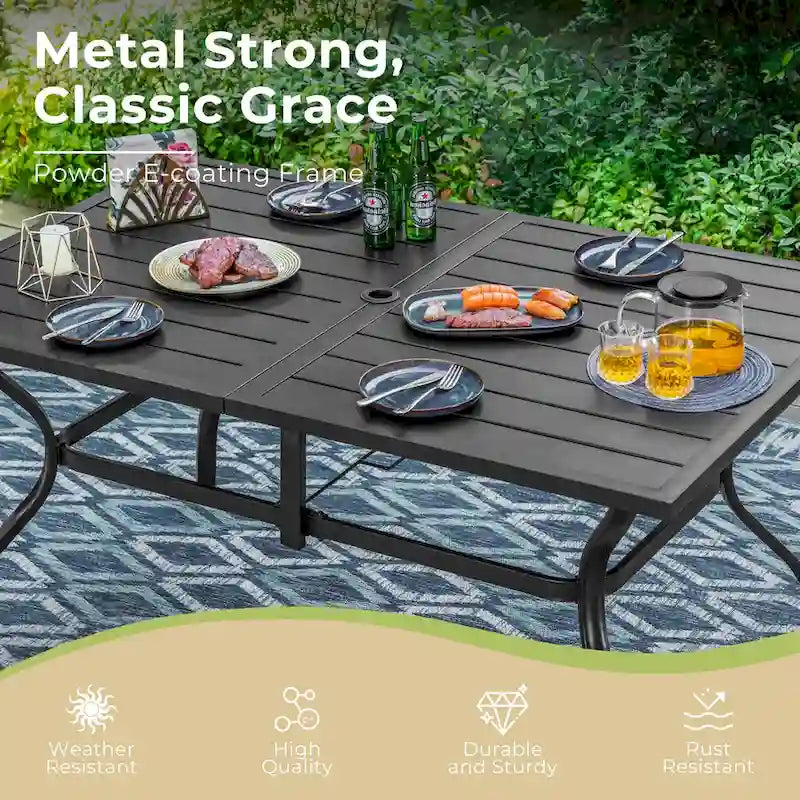 MAISON ARTS Outdoor Dining Set, 6 Patio Swivel Chairs and 60x 38 Rectangule Dining Table with Umbrella Hole