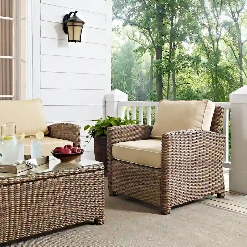 Crosley Bradenton Outdoor Wicker Arm Chair with Sand Cushions