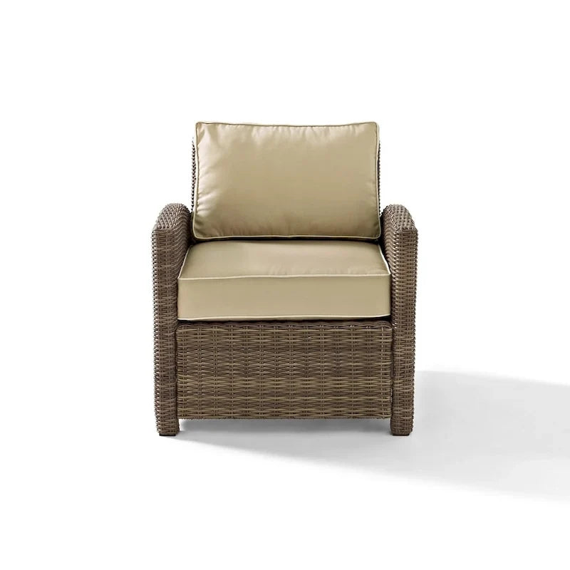 Crosley Bradenton Outdoor Wicker Arm Chair with Sand Cushions