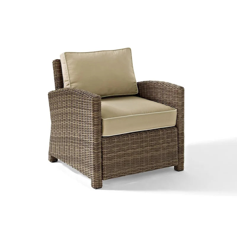 Crosley Bradenton Outdoor Wicker Arm Chair with Sand Cushions