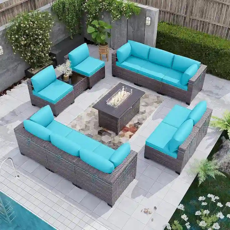 Kullavik 12 Piece Outdoor Patio Furniture Set with Fire Pit Table