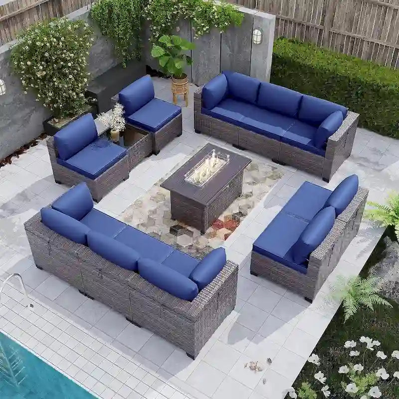 Kullavik 12 Piece Outdoor Patio Furniture Set with Fire Pit Table