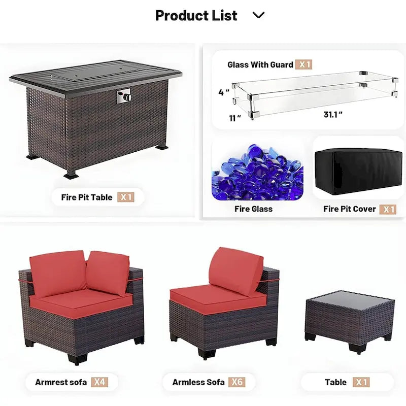 Kullavik 12 Piece Outdoor Patio Furniture Set with Fire Pit Table